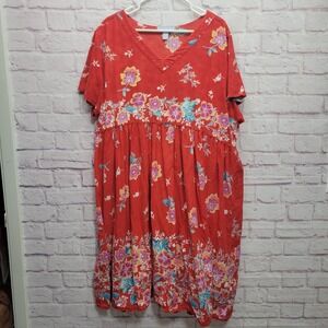 Only Necessities‎ 2X Patio Dress Muumuu Bright Red Floral Midi Nightgown Lounge